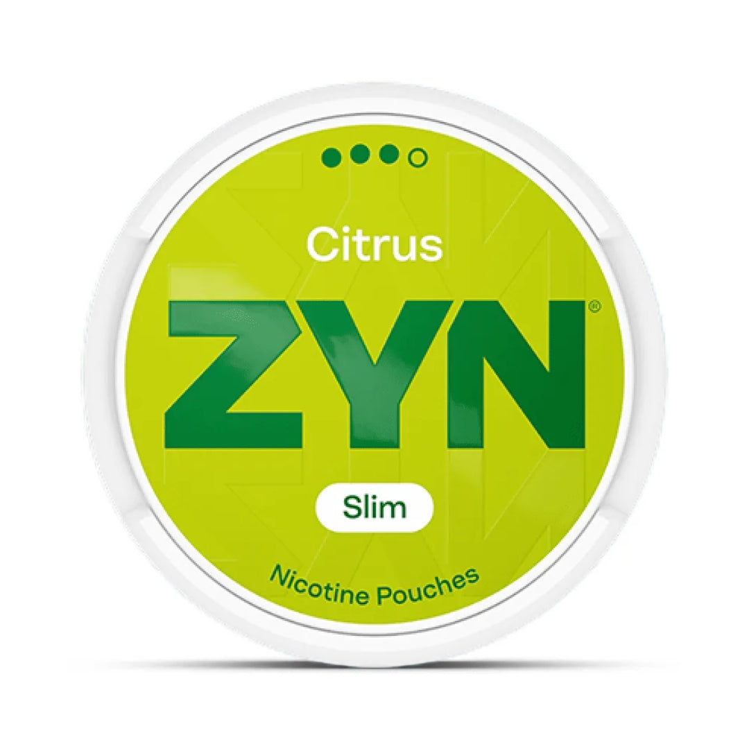 ZYN Citrus nicotine pouches container on a white background