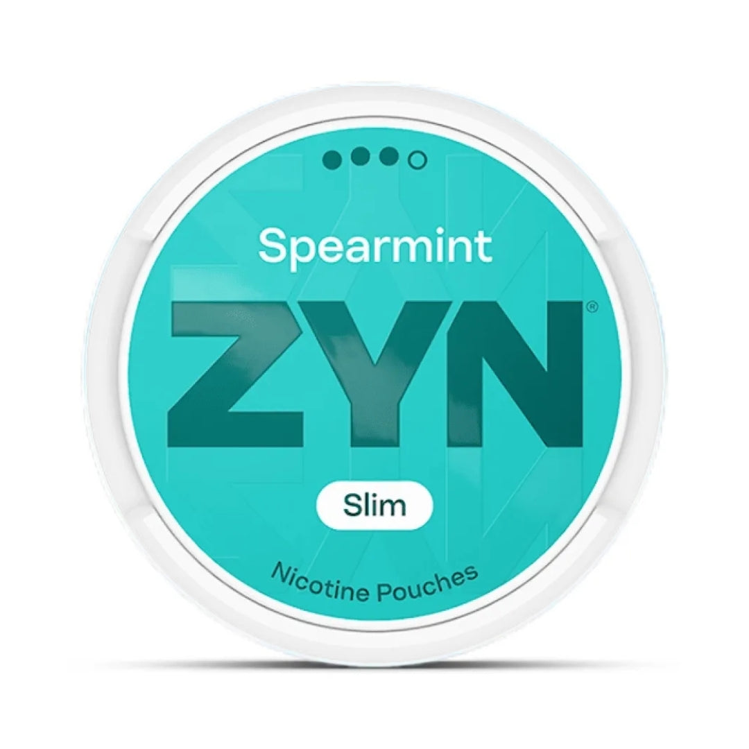 ZYN Spearmint nicotine pouches container on a white background