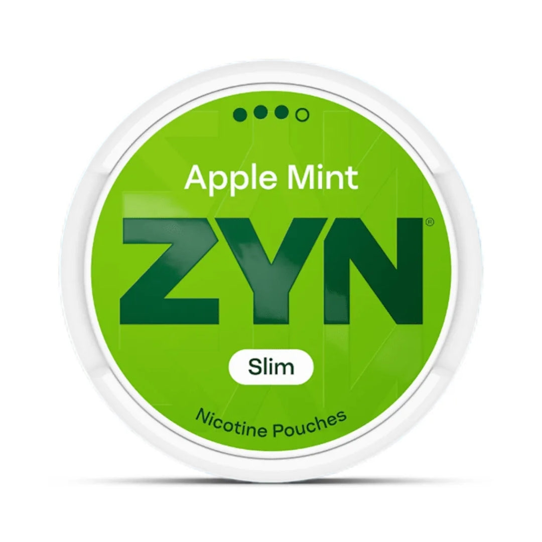 ZYN Apple Mint nicotine pouches container on a white background
