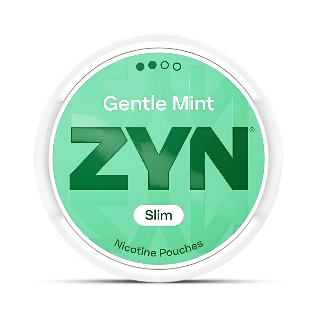 ZYN Gentle Mint nicotine pouches container on a white background