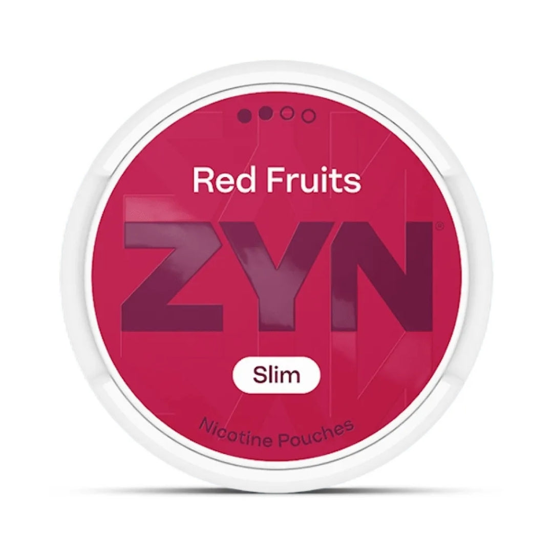 ZYN Red Fruits nicotine pouches container on a white background