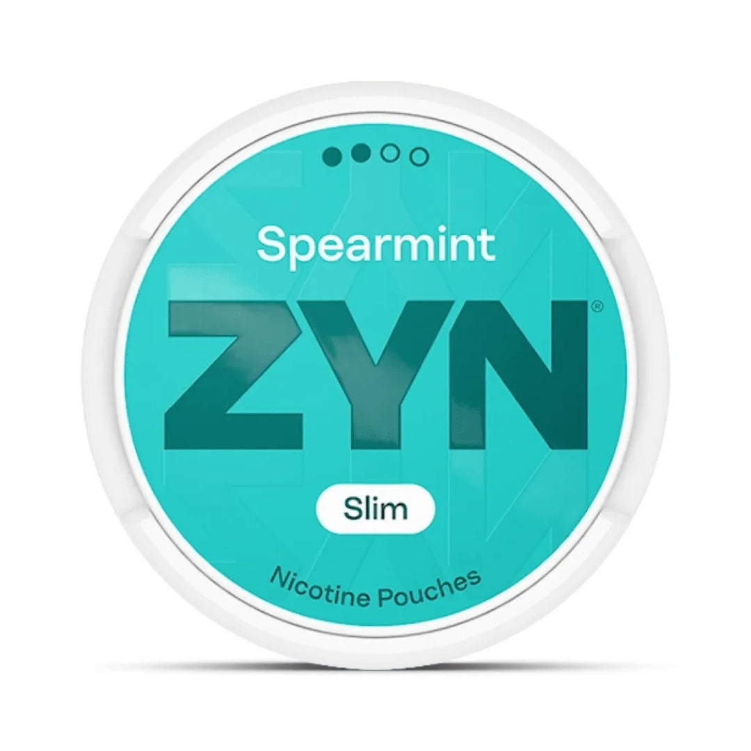 ZYN Spearmint nicotine pouches container on a white background